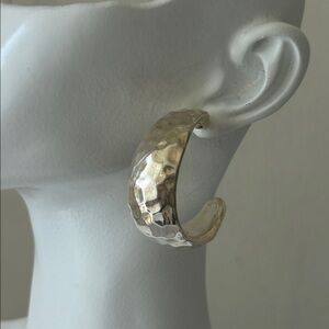 E&L Sterling Silver Earrings Electroform Hammered Open Hoop Israel 1.5in long